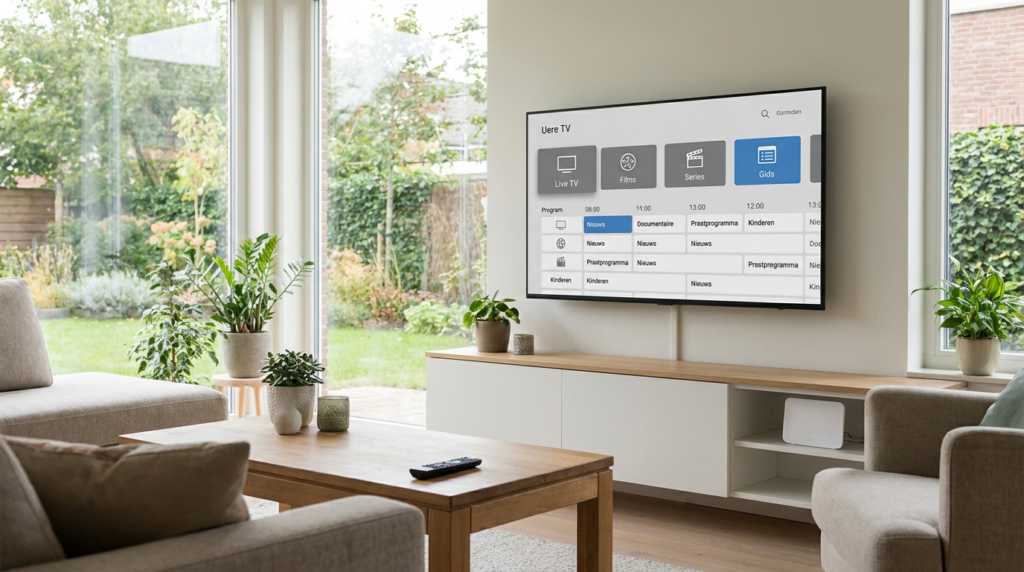 Smart-tv met een mediaspeler en programmagids ter illustratie van IPTV via IBO Player