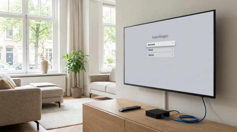 Smart-tv met instellingenmenu en mediaspeler voor het instellen en controleren van IPTV