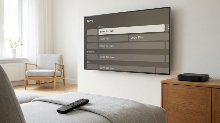 Televisie met een elektronische programmagids en afstandsbediening bij een gids voor TiviMate installeren